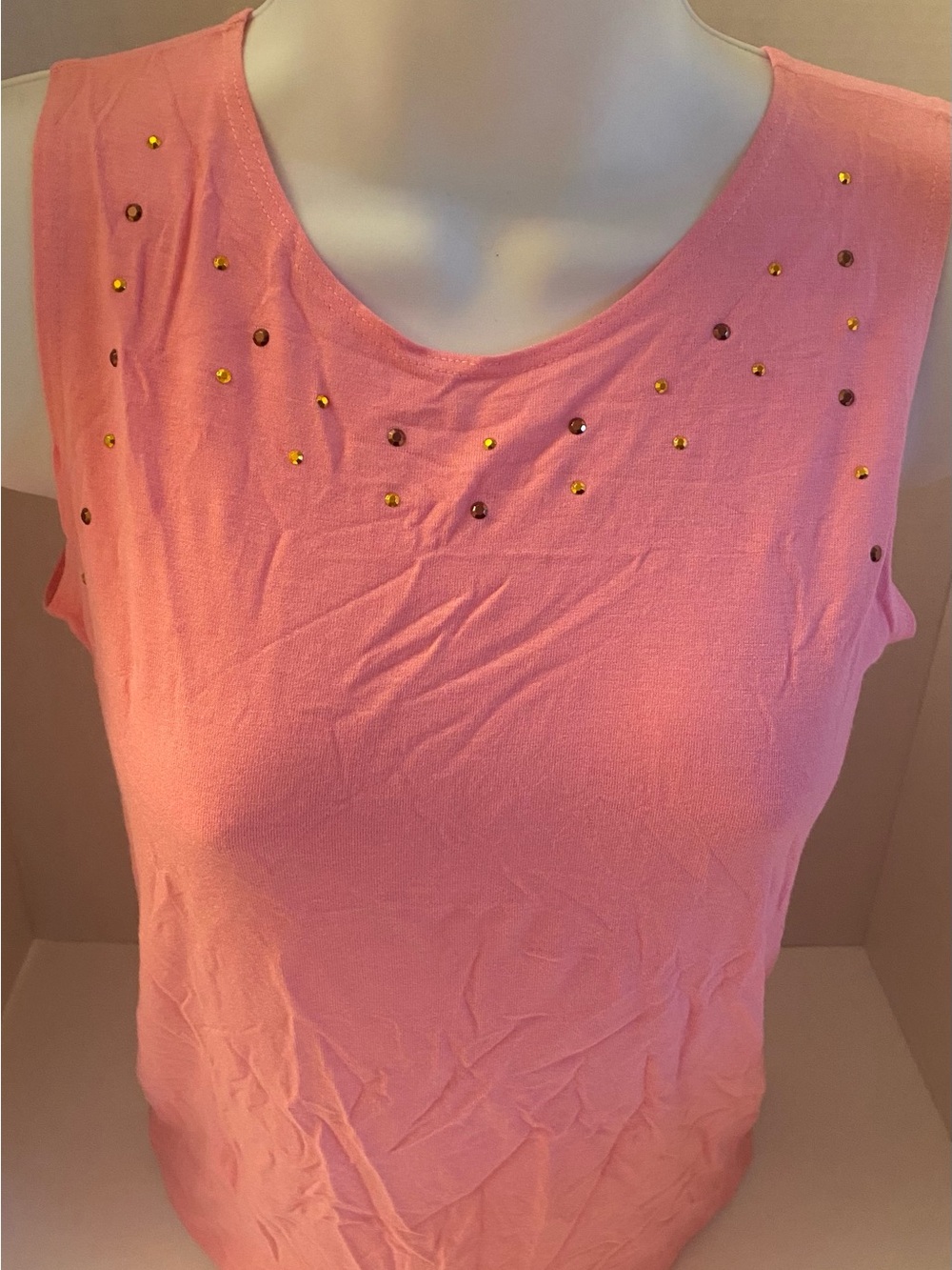Random Hearts NWT Pink Studded Cami Tank Top Youth L Fits Womens XS Baby Tee